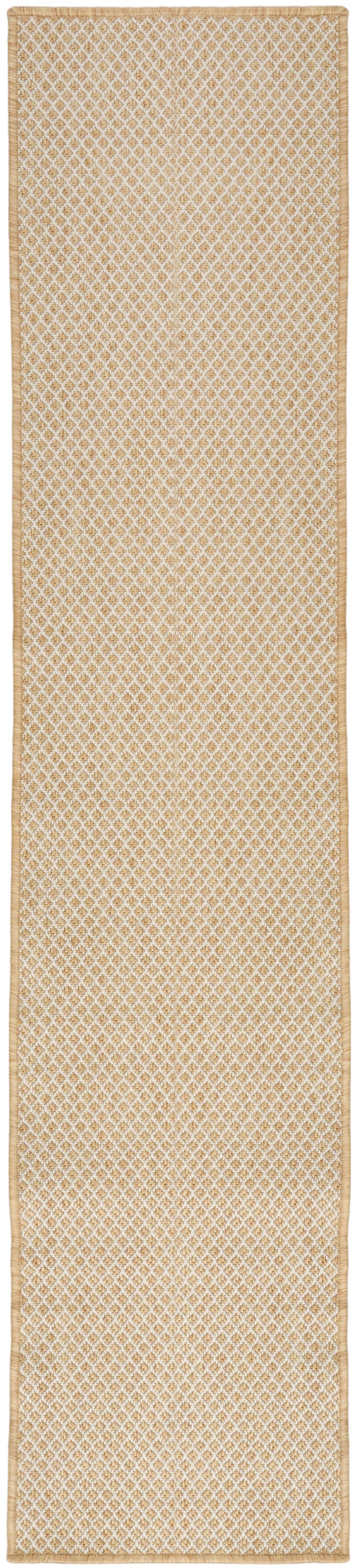 Beige lattice-pattern runner rug with a diamond motif.