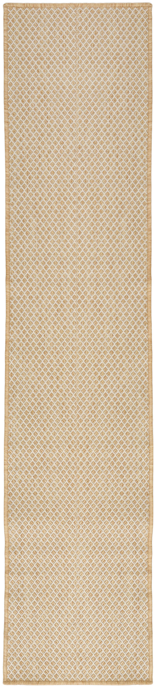 Beige lattice-pattern runner rug with a diamond motif.