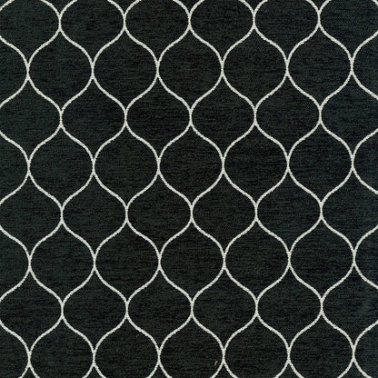 Dark charcoal Onyx fabric with a white curved quatrefoil lattice geometric pattern.