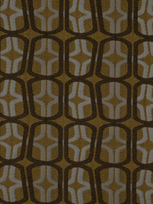 Dark brown interlocking rounded-square lattice pattern with beige and mustard tones; fabric texture.