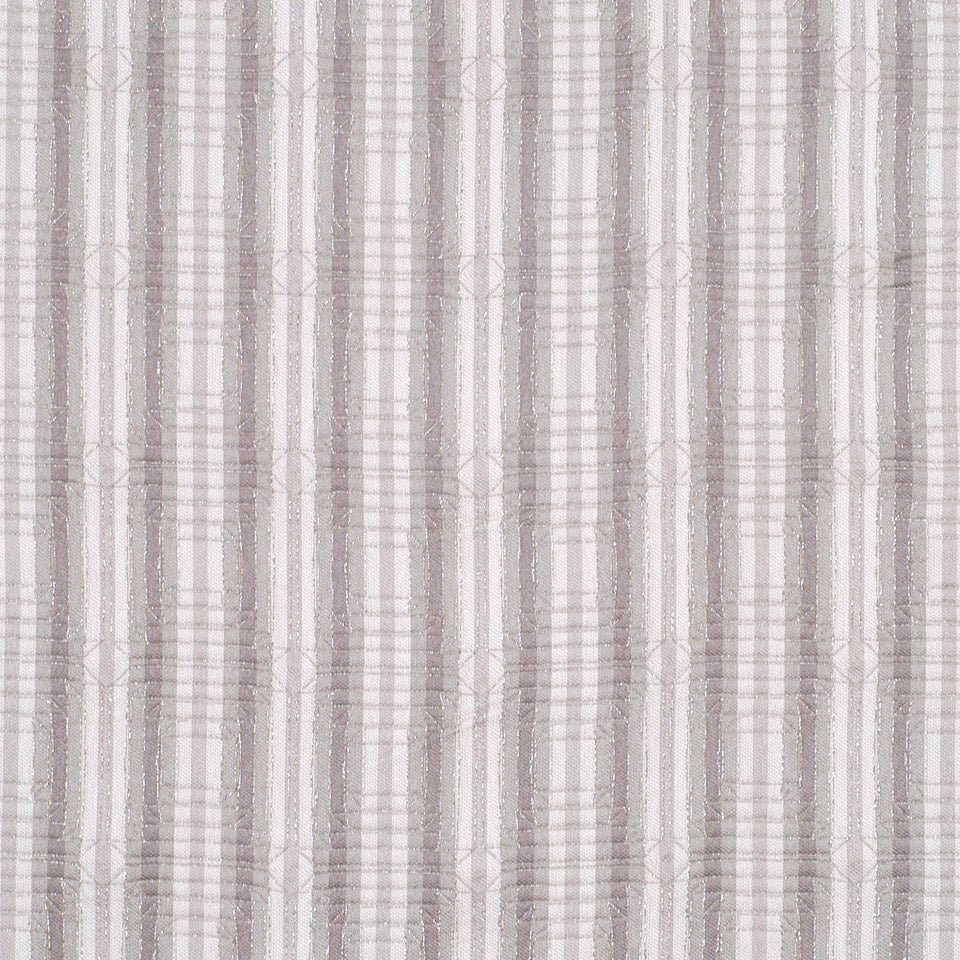 Beige and taupe vertical striped linen-like fabric with narrow and wide stripes.
