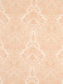 Peach damask-patterned upholstery fabric featuring a fern canopy motif with ornate, symmetrical detailing.