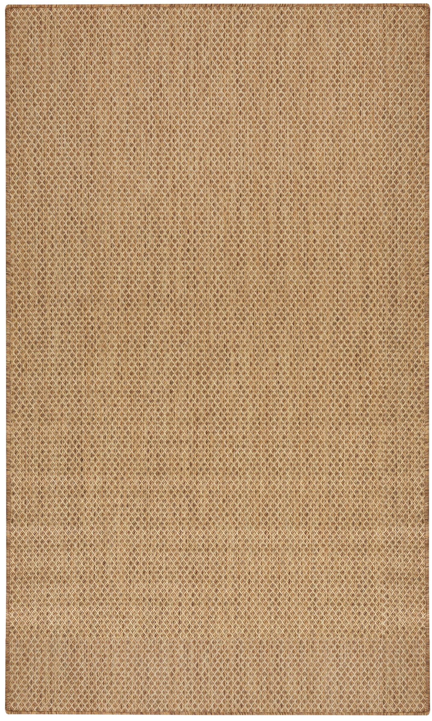 Beige burlap-textured rectangular rug with natural fiber weave, rustic floor mat.