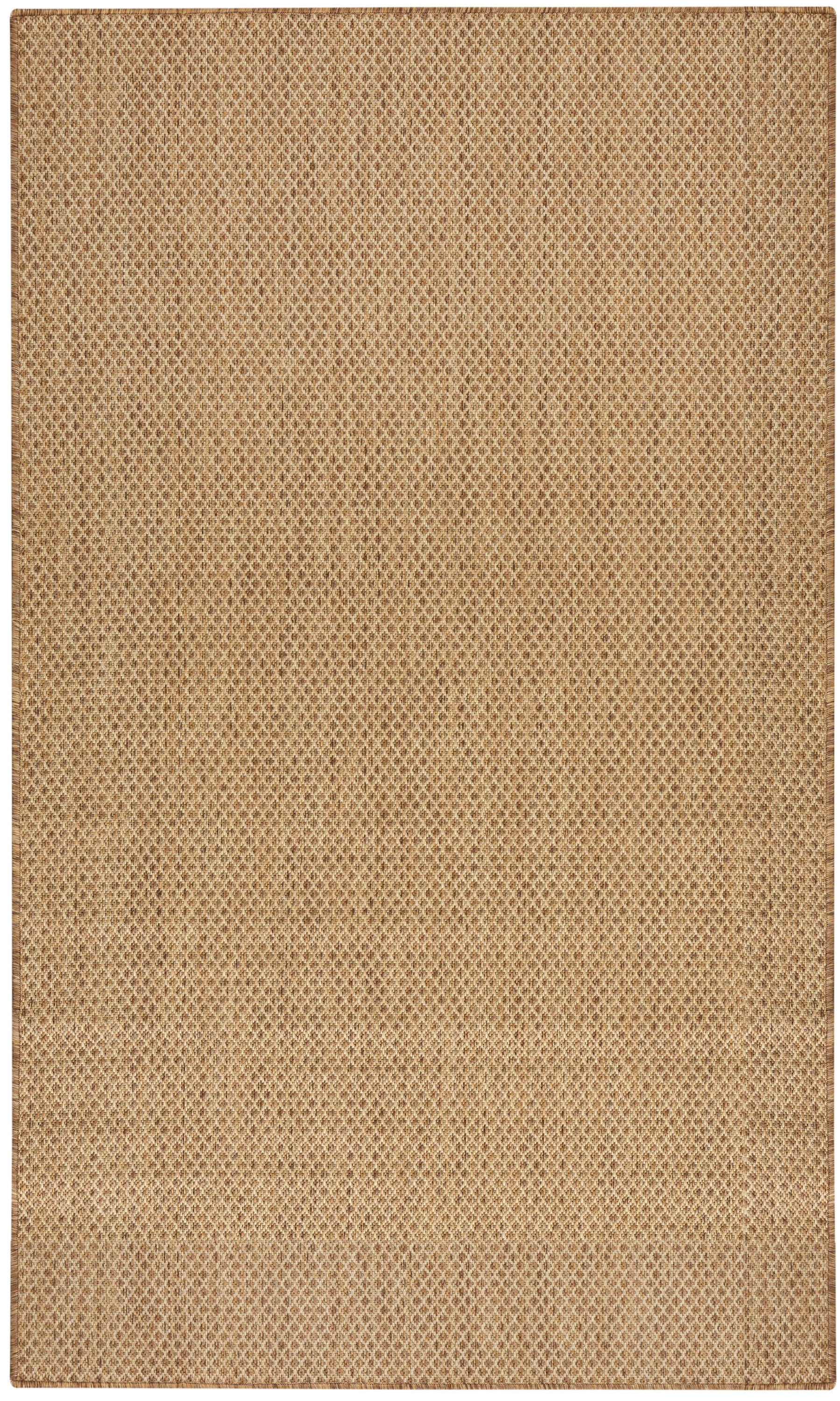 Beige burlap-textured rectangular rug with natural fiber weave, rustic floor mat.