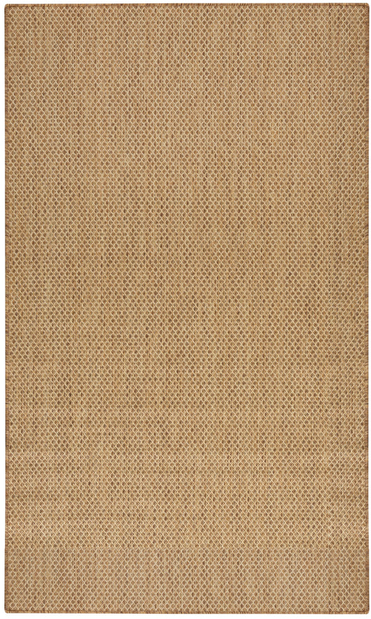 Beige burlap-textured rectangular rug with natural fiber weave, rustic floor mat.