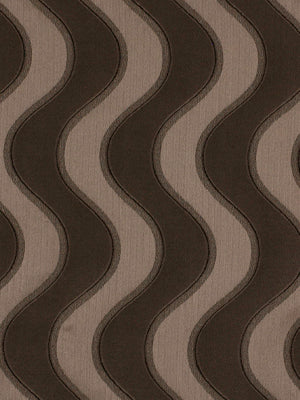 Brown and taupe wavy striped pattern with ribbon-like curves; retro fabric texture.