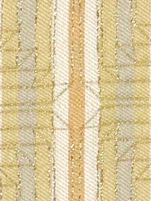 Metallic gold & beige striped woven fabric with a textured jacquard/brocade pattern, ideal for upholstery or fashion.