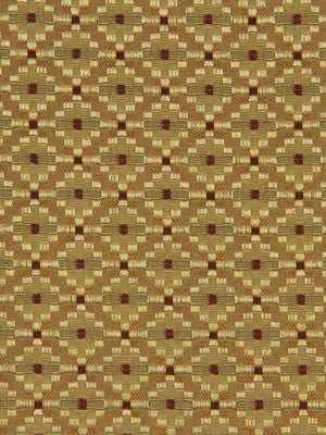 Geometric woven fabric in tan, beige and brown with repeating square lattice pattern, suitable for upholstery.