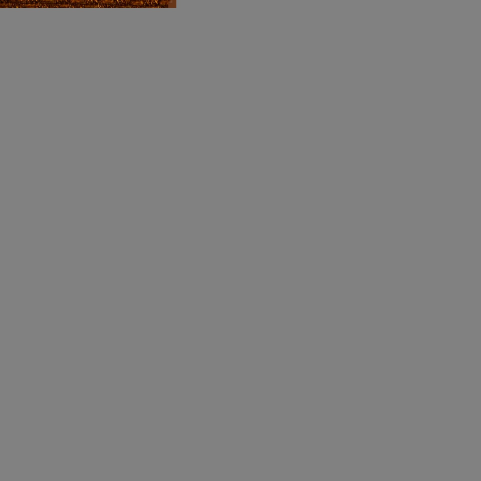 Small brown textured strip at top-left on gray background; minimalist rustic accent.