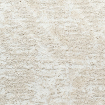 Cream beige shag rug with fluffy, textured pile for cozy living room décor.