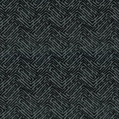 Charcoal gray velvet fabric with a geometric chevron pattern for upholstery.