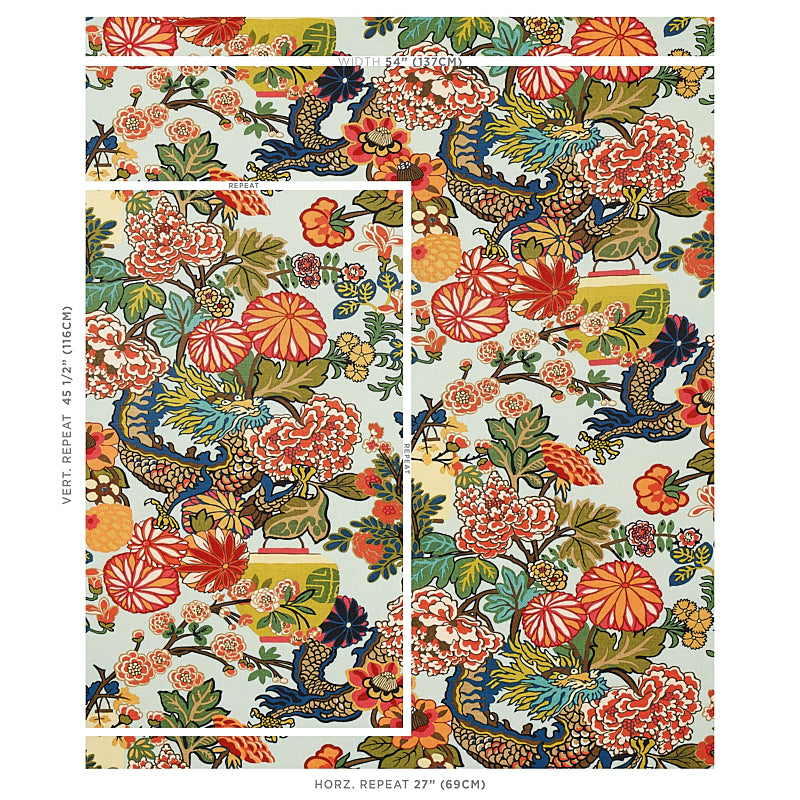 SCHUMACHER FABRIC  PRINT HAPPY CHIANG MAI DRAGON   AQUAMARINE   - 173270