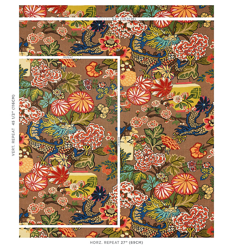 SCHUMACHER FABRIC  PRINT HAPPY CHIANG MAI DRAGON   MOCHA   - 173274