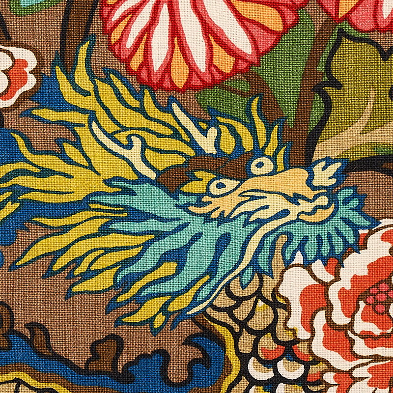SCHUMACHER FABRIC  PRINT HAPPY CHIANG MAI DRAGON   MOCHA   - 173274