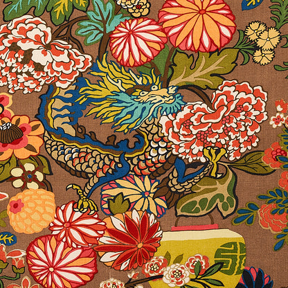 SCHUMACHER FABRIC  PRINT HAPPY CHIANG MAI DRAGON   MOCHA   - 173274