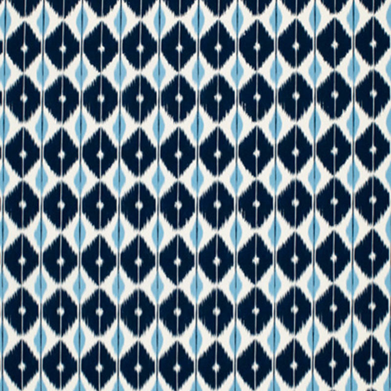 Navy blue and light blue diamond ikat pattern; seamless repeating fabric print for upholstery or decor