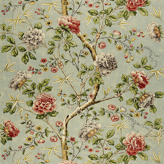 SCHUMACHER FABRIC  CLASSIC PRINTS MANDARIN PEONY   AQUAMARINE   - 173421