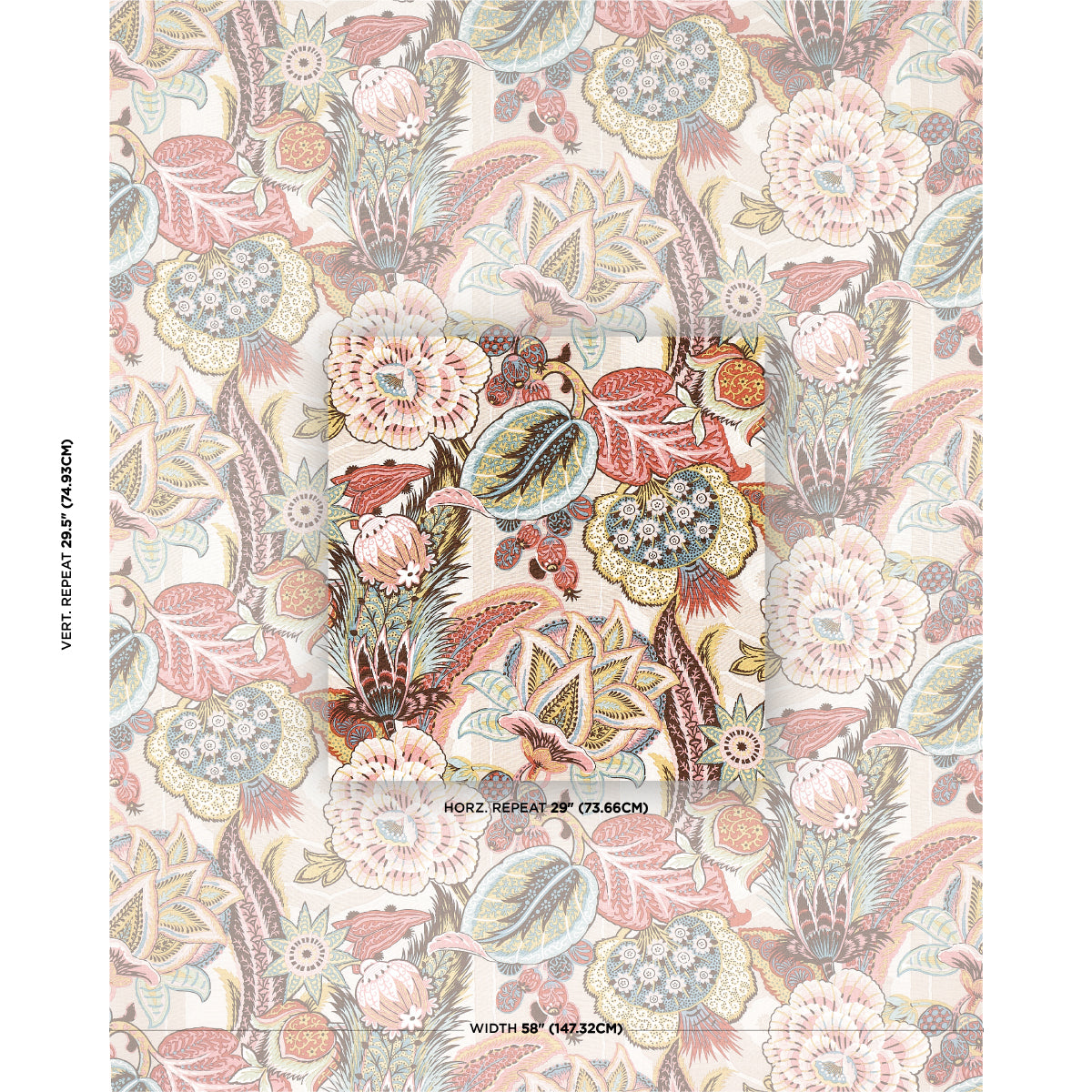 Pastel floral linen print with a vintage bouquet pattern in pink, cream, blue and green.