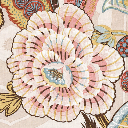 Large pink and cream floral linen print on beige fabric.