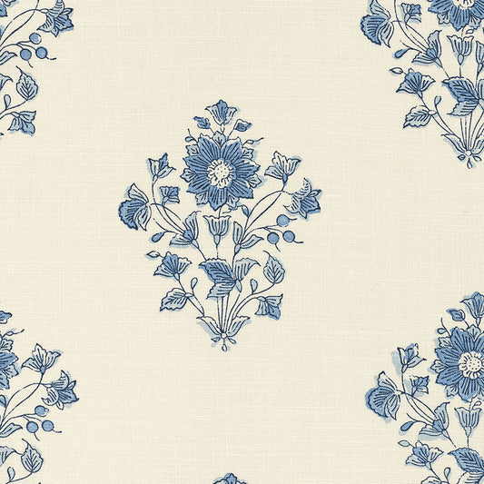 SCHUMACHER FABRIC  COUNTRY CHIC BEATRICE BOUQUET   INDIGO   - 173762