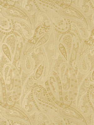 Beige paisley drapery fabric pattern with cream swirls and teardrop motifs; vintage textile design.