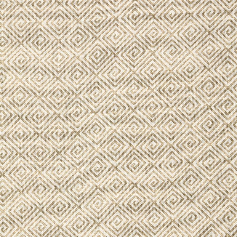 Beige wallcovering with a repeating Greek key print pattern.