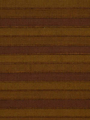 Brown and ochre striped fabric with horizontal bands and subtle ribbed texture, suitable for upholstery or apparel.