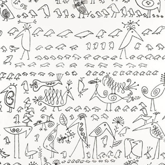 SCHUMACHER FABRIC  EXUBERANT PRINTS AVIARY   BLACK ON WHITE   - 174770