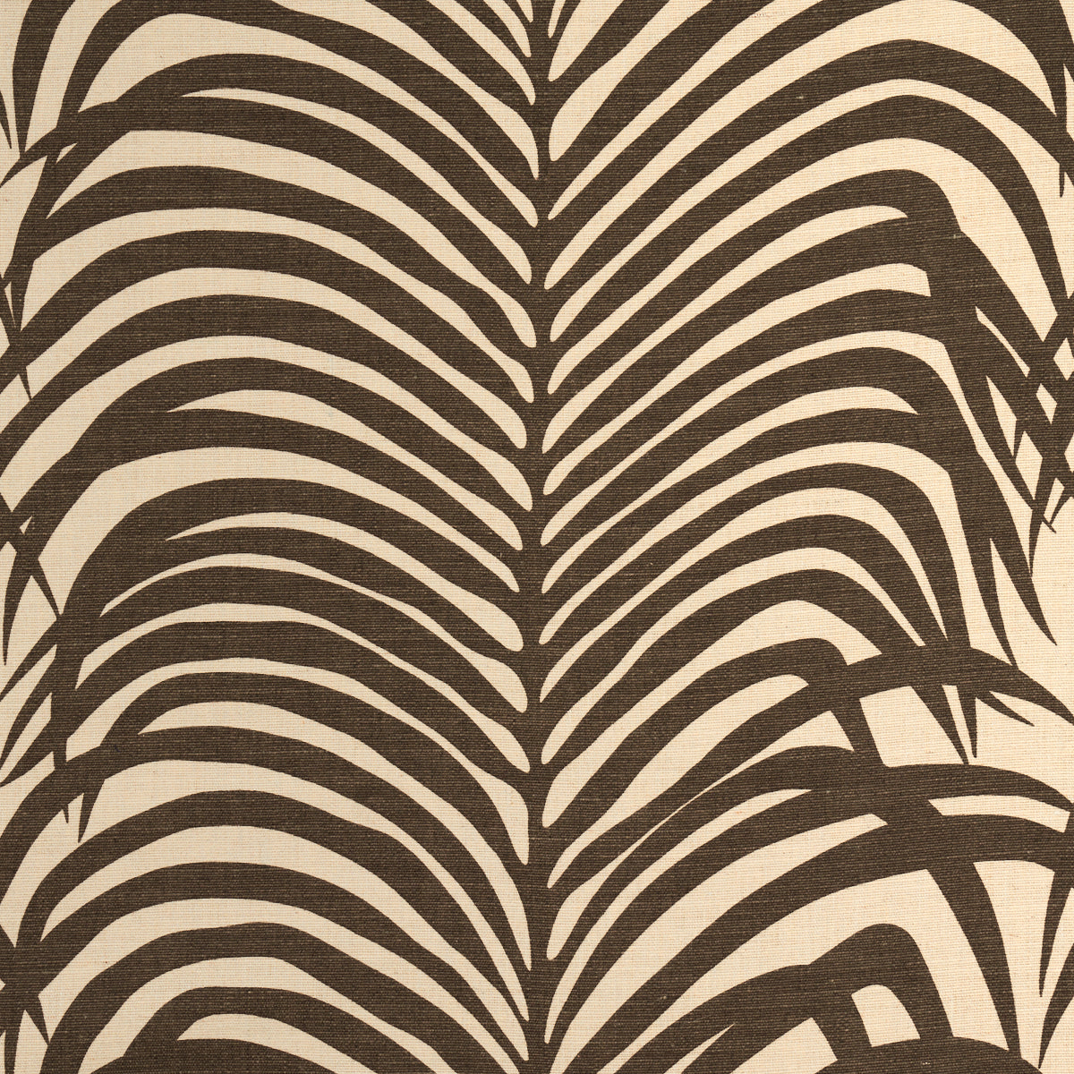 Brown palm frond pattern on cream background; tropical botanical print.