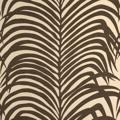 Brown palm frond pattern on cream background; tropical botanical print.