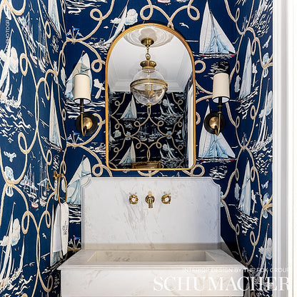 SCHUMACHER FABRIC  CLASSIC PRINTS SUMMER REGATTA LINEN PRINT   NAVY   - 175190