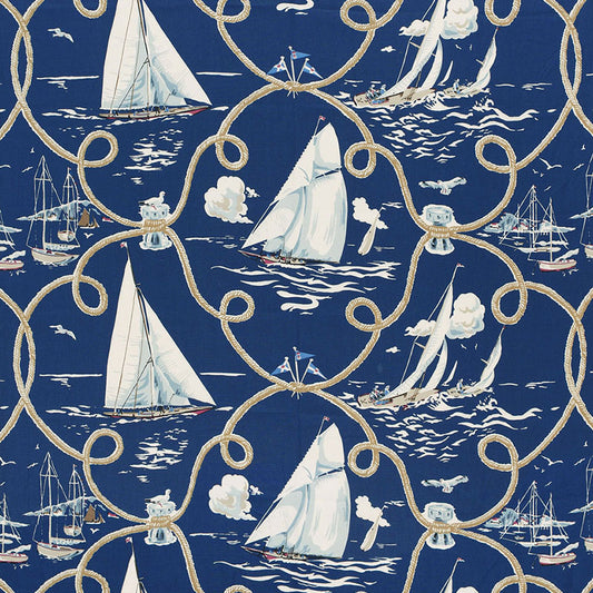 SCHUMACHER FABRIC  CLASSIC PRINTS SUMMER REGATTA LINEN PRINT   NAVY   - 175190