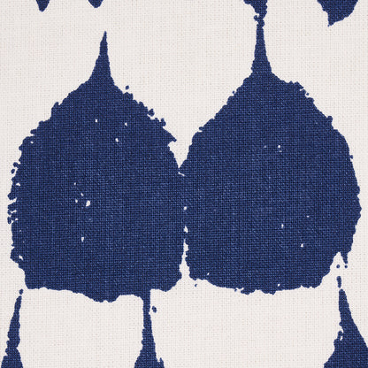 Beige woven fabric with large navy blue bikini-top silhouette print, twin mirrored cups.