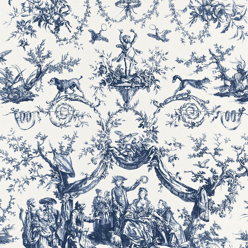 SCHUMACHER FABRIC  CLASSIC PRINTS LE COURONNEMENT DE LA ROSIERE   BLEU   - 175271
