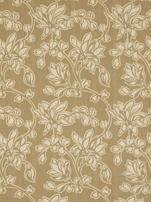 Tan background with cream floral damask vines; vintage botanical pattern for upholstery.