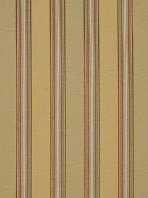 Beige-gold upholstery fabric with tall vertical brown & white stripes; retro striped fabric.
