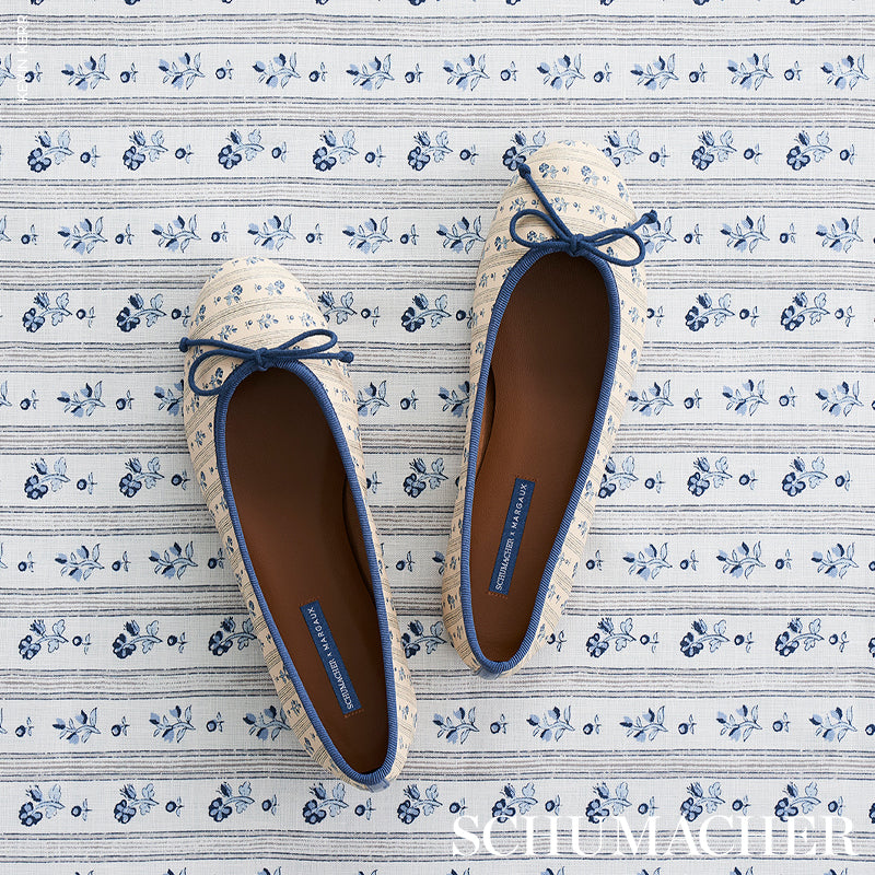 SCHUMACHER FABRIC  COUNTRY CHIC CABANON STRIPE   BLEU   - 175963