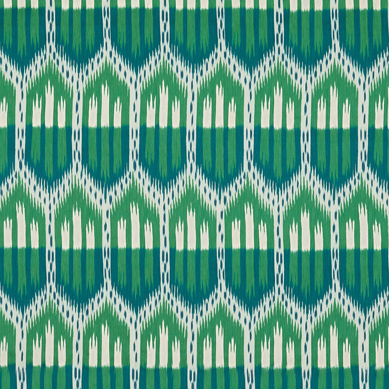 SCHUMACHER  IKAT COLLECTION BUKHARA IKAT PRINTS PRINTS EMERALD , PEACOCK   - 176083