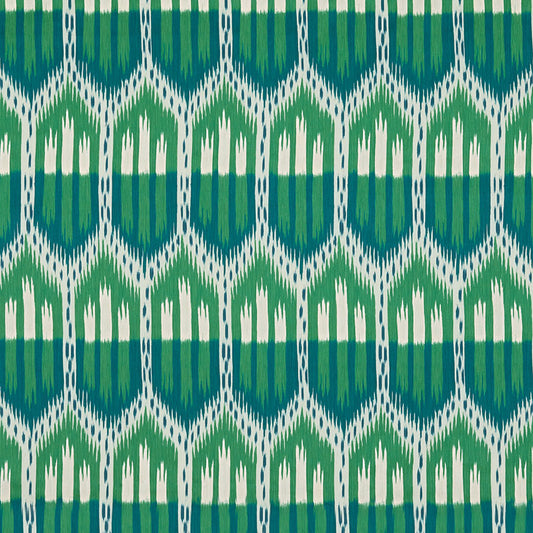 SCHUMACHER  IKAT COLLECTION BUKHARA IKAT PRINTS PRINTS EMERALD , PEACOCK   - 176083