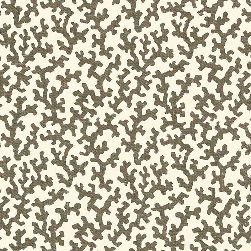 Taupe branching coral pattern on cream background; organic, nature-inspired textile or wallpaper design.