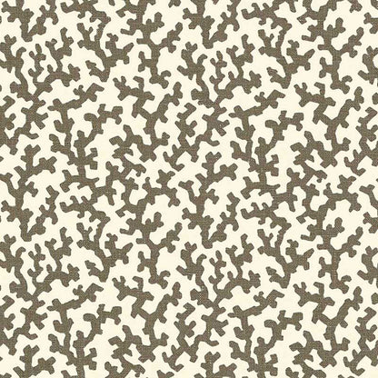 Taupe branching coral pattern on cream background; organic, nature-inspired textile or wallpaper design.