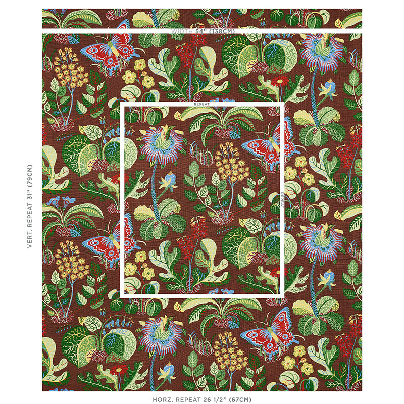 SCHUMACHER FABRIC  PERENNIAL FAVORITES EXOTIC BUTTERFLY   BROWN   - 176186