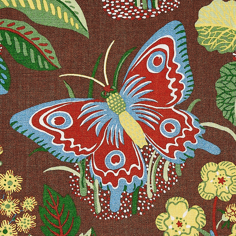 SCHUMACHER FABRIC  PERENNIAL FAVORITES EXOTIC BUTTERFLY   BROWN   - 176186