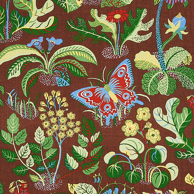 SCHUMACHER FABRIC  PERENNIAL FAVORITES EXOTIC BUTTERFLY   BROWN   - 176186