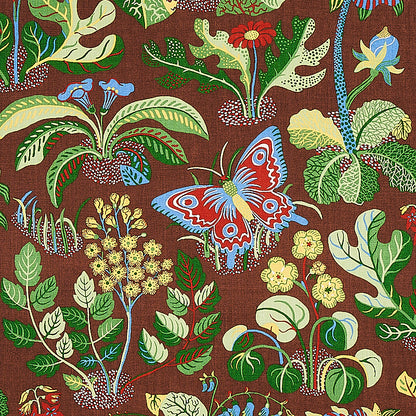 SCHUMACHER FABRIC  PERENNIAL FAVORITES EXOTIC BUTTERFLY   BROWN   - 176186