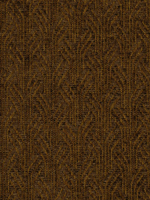 Brown textured jacquard upholstery fabric with a subtle leaf damask pattern.