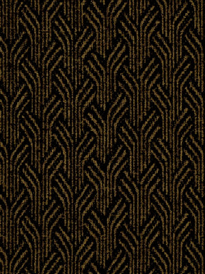 Dark brown fabric with gold metallic woven vine/chevron pattern, repeating vertical motifs.
