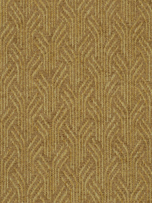 Golden-brown jacquard upholstery fabric with a raised, repeating chevron/arrow pattern and subtle metallic sheen.