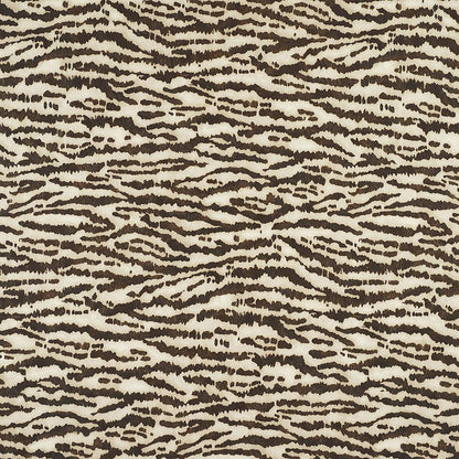 Beige faux fur fabric with dark brown zebra stripes; animal-print textile.