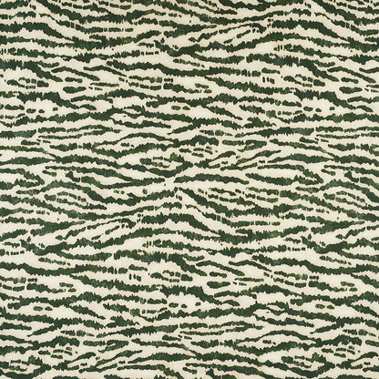 Beige fabric with dark green zebra-like stripes, bold upholstery textile.